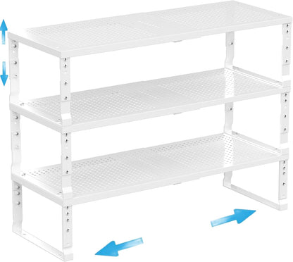 Expandable Spice Rack Kitchen Cabinet Shelf Organizer, Stackable Storage Shelves Racks, Adjustable