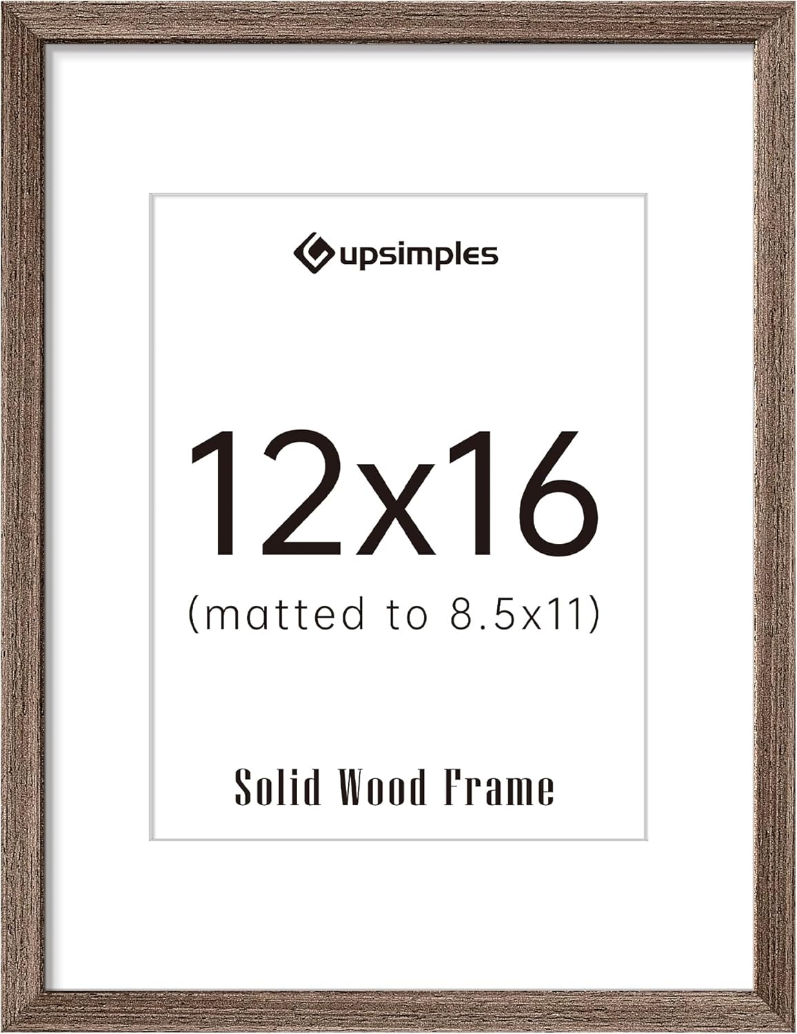 upsimples 12x16 Picture Frame, Natural Solid Wood Picture Frames, Display 8.5x11 with Mat or 12 x