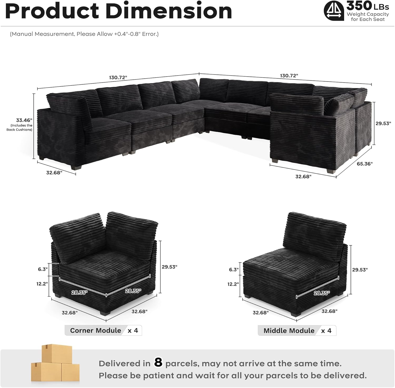 ovios Sectional Sofa Couch with U-Shape Chaise Oversized, Comfy Modular Cloud Couches with Deep