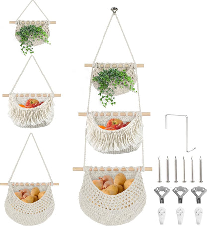 Hanging Baskets for Organizing, 3 Tier Detachable Wall Hanging Fruit Basket Over the Door Organizer