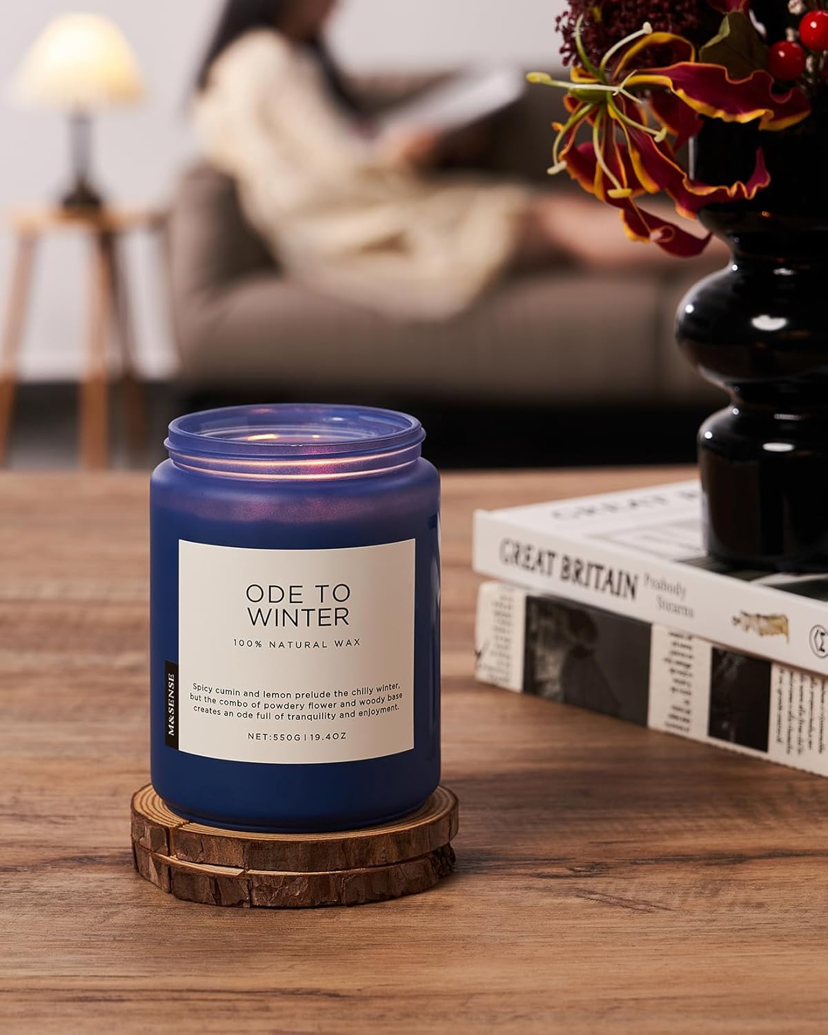 M&SENSE Ode to Winter - Lavender Sandalwood Strong Scented Candle, 19.4oz 110 Hour Clean Non Toxic