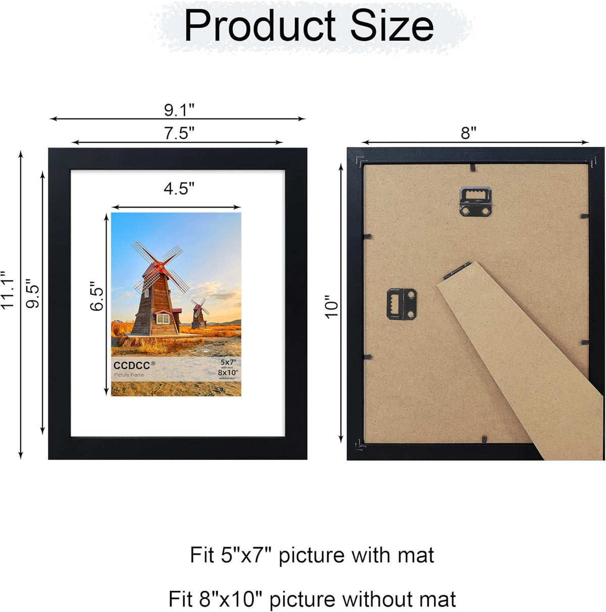 8x10 Picture Frame Set of 4, 8 x 10 Wood Photo Frames with Mat for 5x7, Wooden Frame with Real