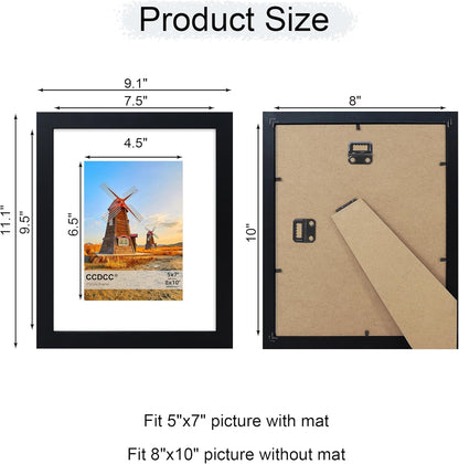 8x10 Picture Frame Set of 4, 8 x 10 Wood Photo Frames with Mat for 5x7, Wooden Frame with Real