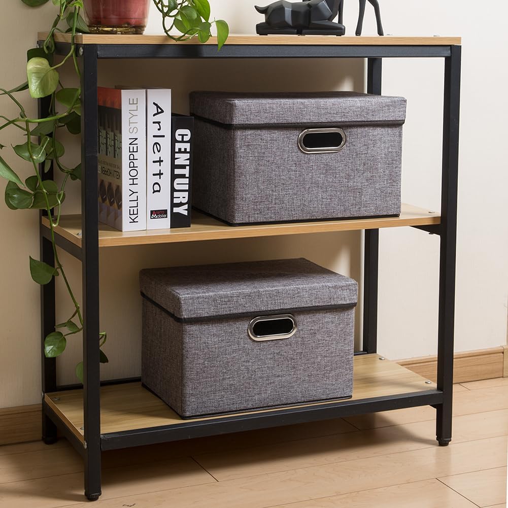 PRANDOM Foldable Storage Boxes with Lids [1-Pack] Linen Fabric Collapsible Storage Bins Organizer