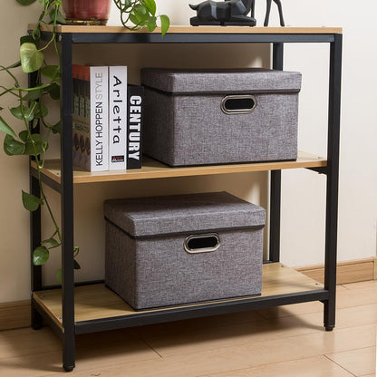 PRANDOM Foldable Storage Boxes with Lids [1-Pack] Linen Fabric Collapsible Storage Bins Organizer