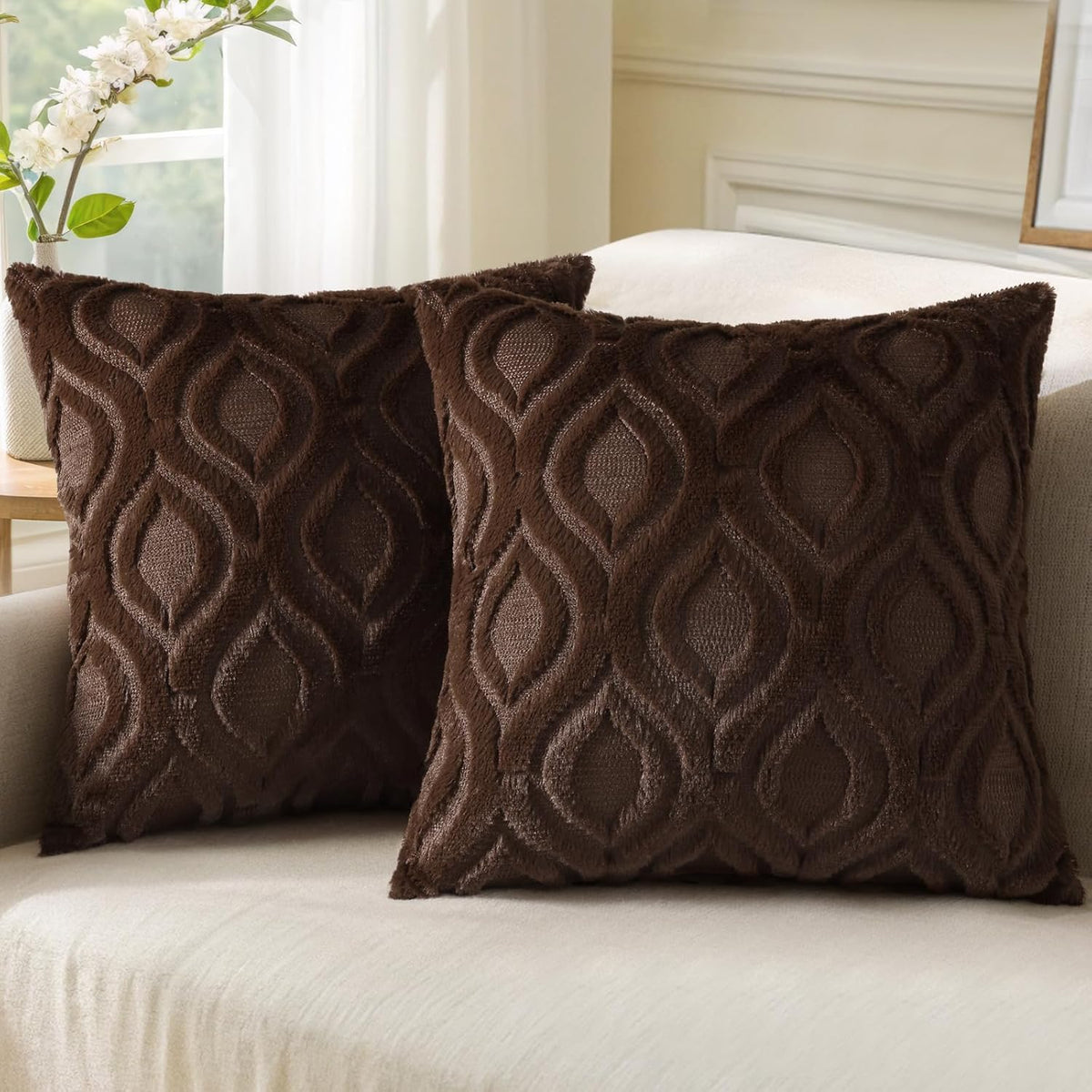 decorUhome Throw Pillow Covers 26x26 Inch Set of 2, Soft Plush Decorative Faux Fur Dark Brown Solid