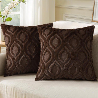 decorUhome Throw Pillow Covers 16x16 Inch Set of 2, Soft Plush Decorative Faux Fur Dark Brown Solid