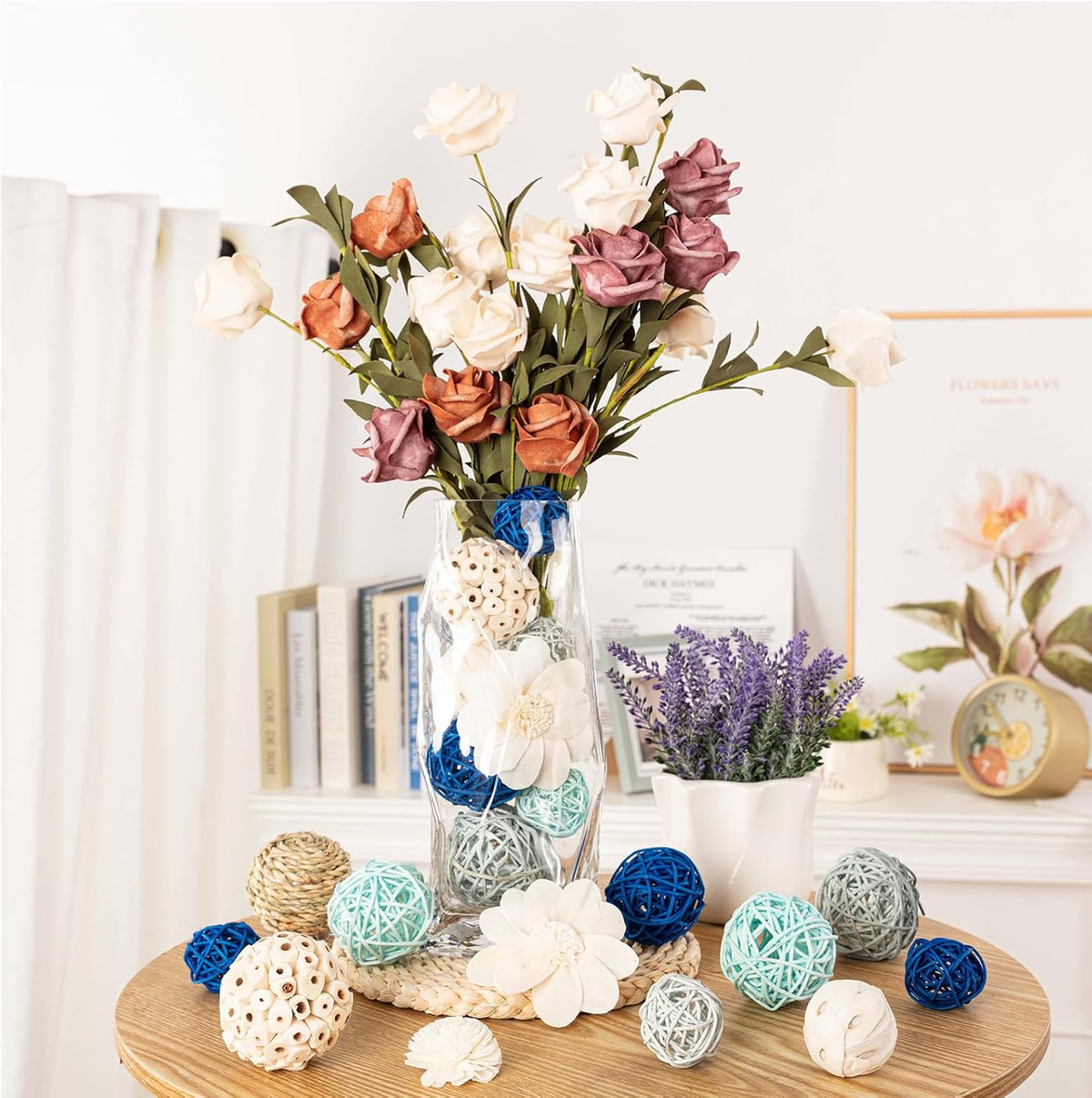 15Pcs Blue and White Decorative Balls for Potpourri Bowl Filler, Bowl Filler for Table Centerpiece