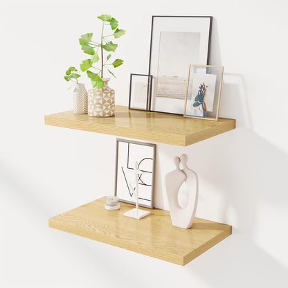 24" Floating Shelves for Wall, 12" Deep Slim Oak Floating Shelves, Wall-Mounted Shelves for