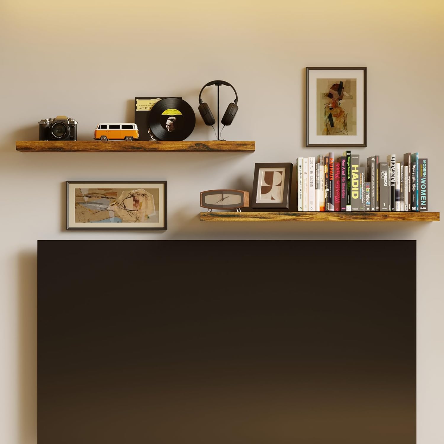 BAMEOS Floating Shelves,40 in W x 7in D Wall Mounted Wooden Shelves with Invisible Brackets Set of