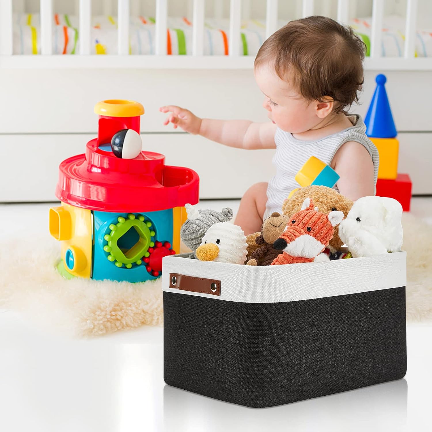DULLEMELO Canvas Storage Bin with Handles, Fabric Bins for Shelves, Bedroom, Office,Nursery,Fabric