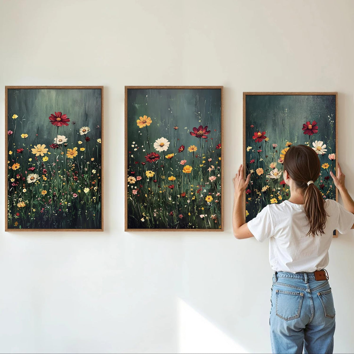 SIGNINART Vintage Floral Framed Canvas Wall Art, Dark Moody Wildflowers Wall Decor, Boho Abstract