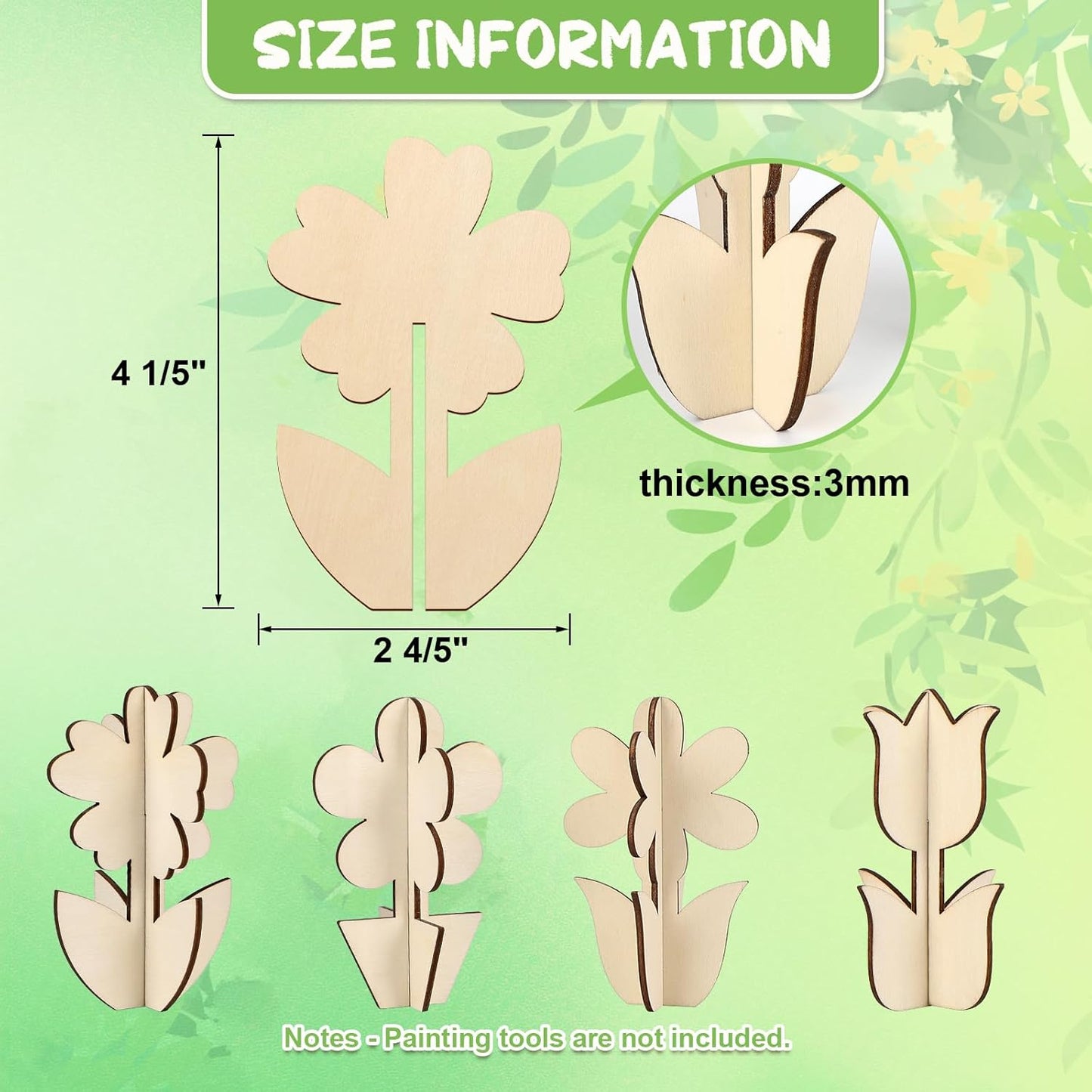 COCHIE DIY 3D Flower Spring Wood Crafts to Paint for Kids Adults, Paintable Unfinished Wooden