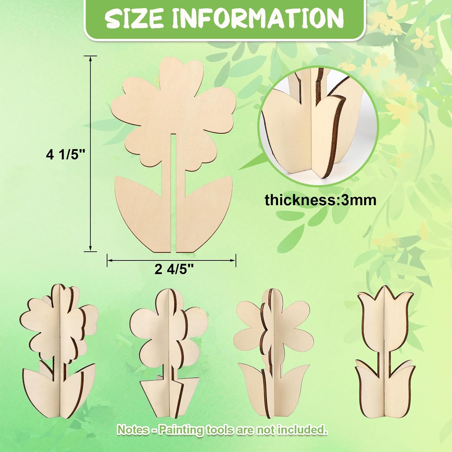 COCHIE DIY 3D Flower Spring Wood Crafts to Paint for Kids Adults, Paintable Unfinished Wooden