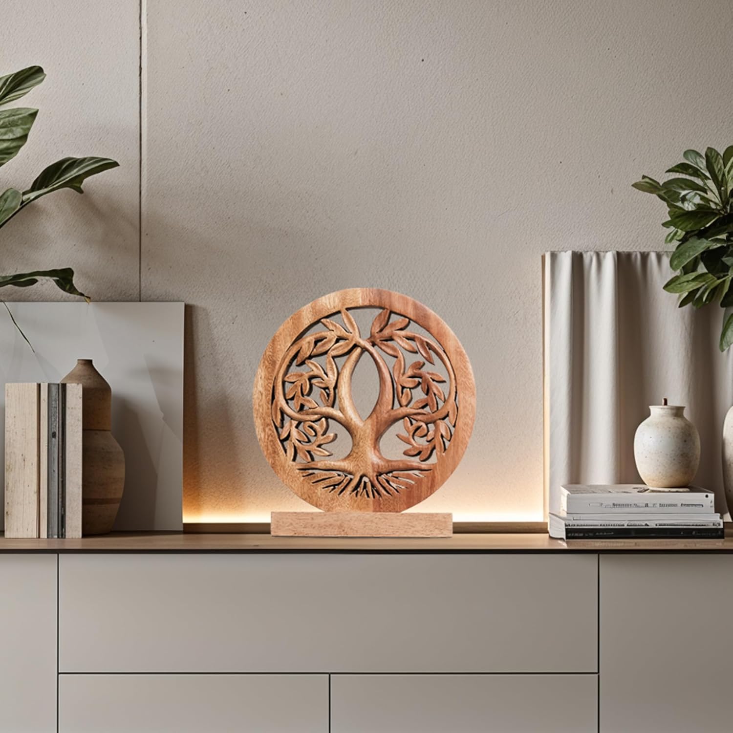 Decozen Solid Wood Tree of Life Sculpture - Home Decor, Living Room, Boho, Shelf, Coffee Table