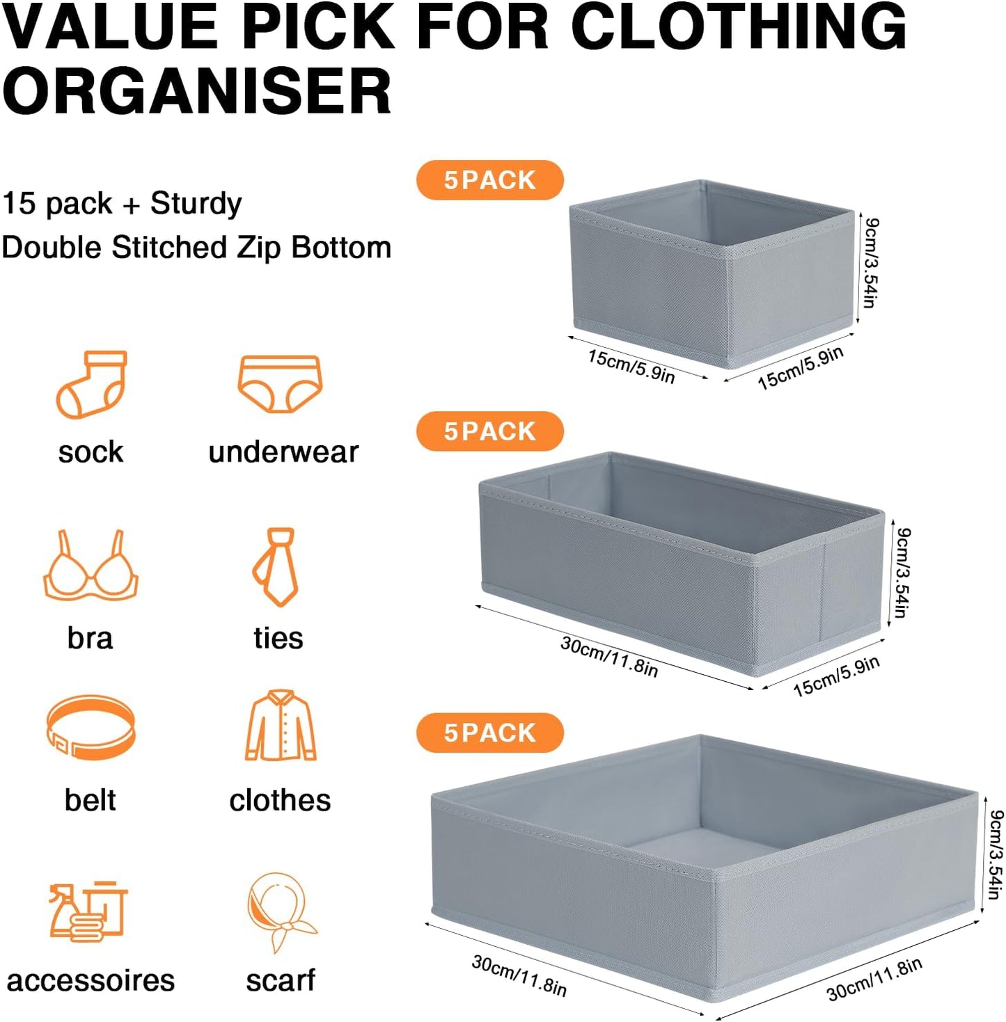 DIMJ Drawer Organizer 15 Pack - Foldable Baby Clothes Storage & Dresser Organizer for Nursery