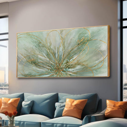 Framed Canvas Prints Gold Line Poster Abstract Wall Ar Green Pictures Wall Decor 29"x 58" Modern