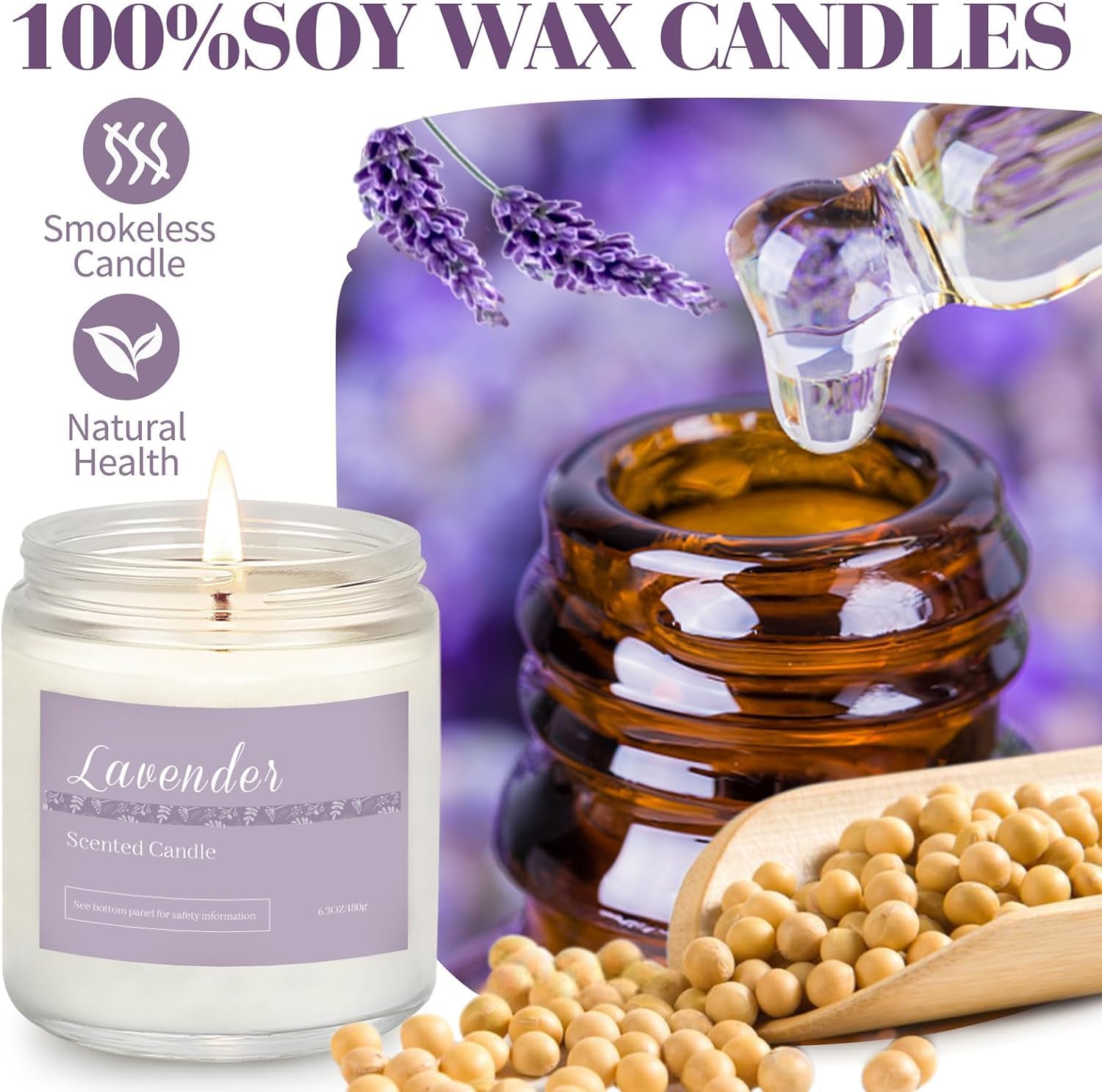 6 Pack Candles for Home Scented Aromatherapy Candles Gifts Set for Women, Lavender Candle, 37.8 oz