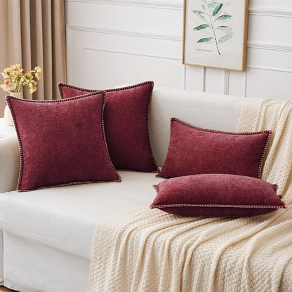 MIULEE Pack of 2 Christmas Pillow Covers 18x18 Inch Burgundy Red Farmhouse Decorative Throw Pillow