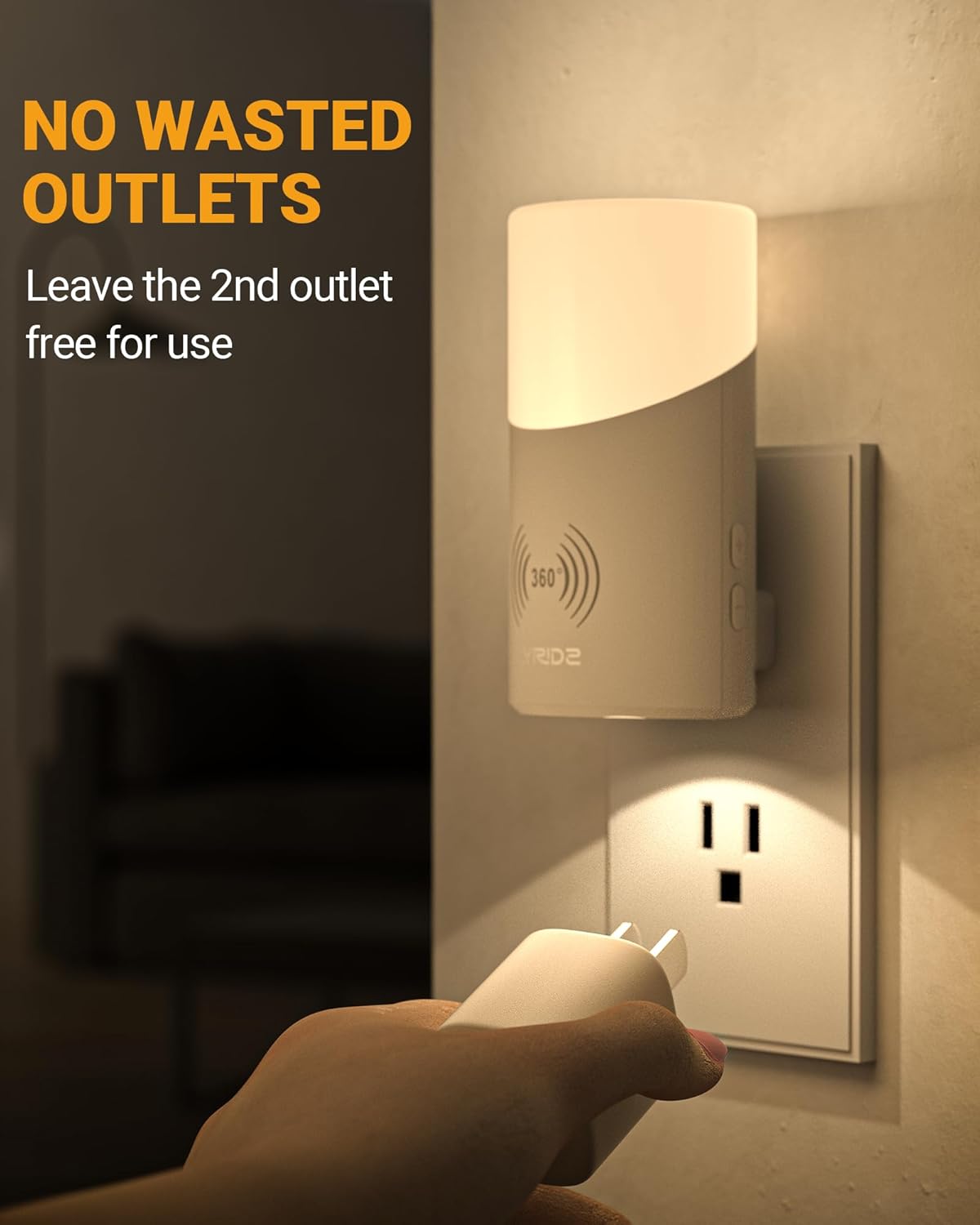 Lyridz LED Plug-in Night Light with 360° Motion Sensor, 1-150 Lumens Dimmable Nightlights Indoor