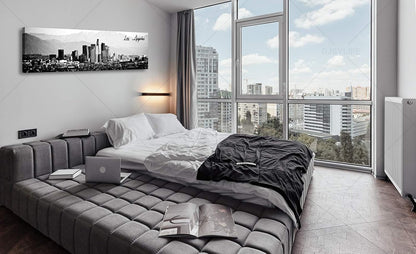 DJSYLIFE Los Angeles Skyline Wall Art Black and White USA Panoramic Cityscape Picture Canvas Prints