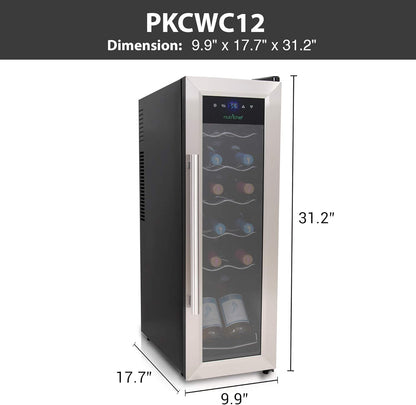NutriChef PKCWC12 12 Bottle Cooler Refrigerator White and Red Countertop Chiller, Freestanding