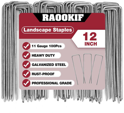 RAOOKIF 12 Inch Galvanized Garden Landscape Staples, 20/50/100/200Pcs Garden Metal Stakes, 11 Gauge