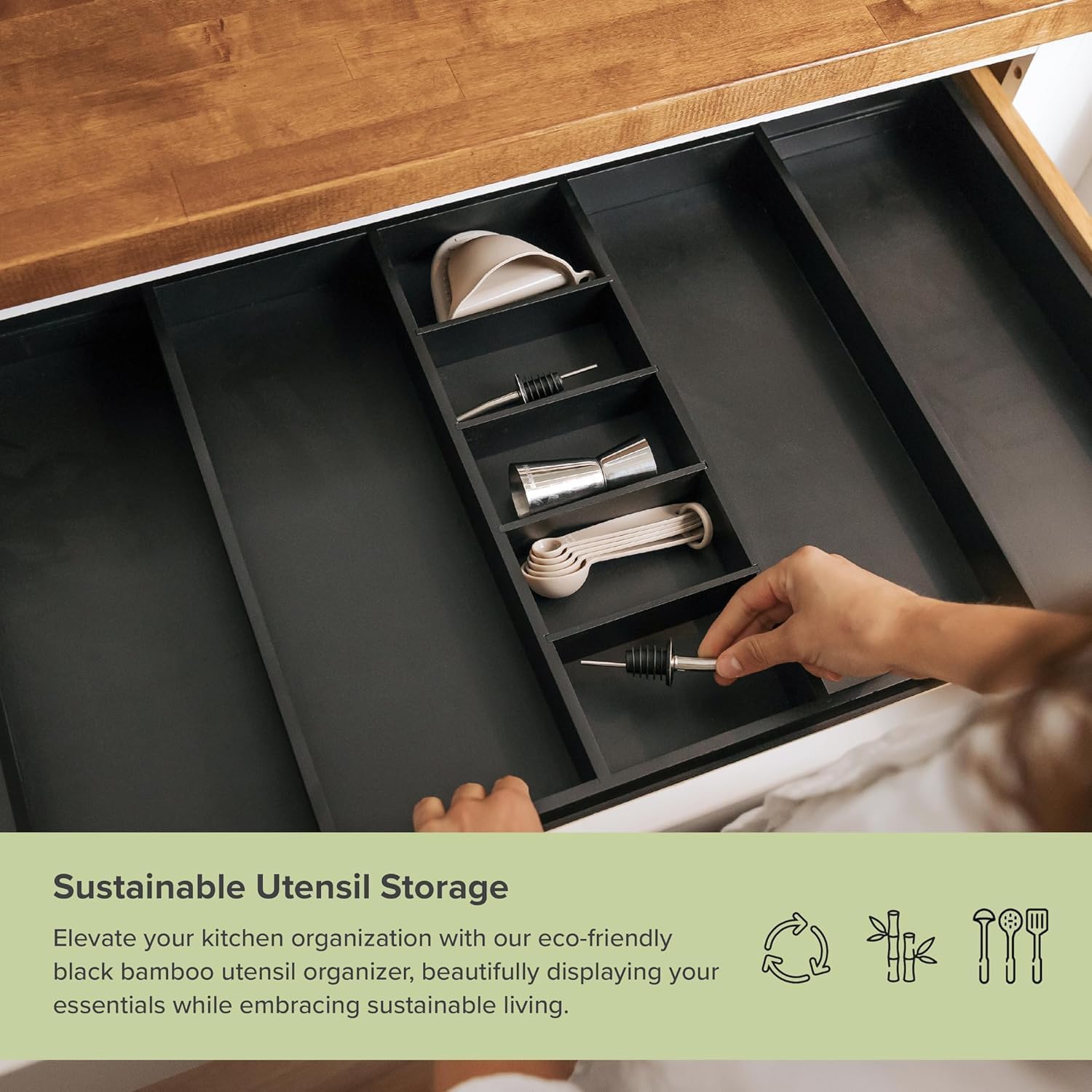 Adjustable Kitchen Drawer Organizer for Utensils and Junk, Food-Safe Contract Grade with 100%