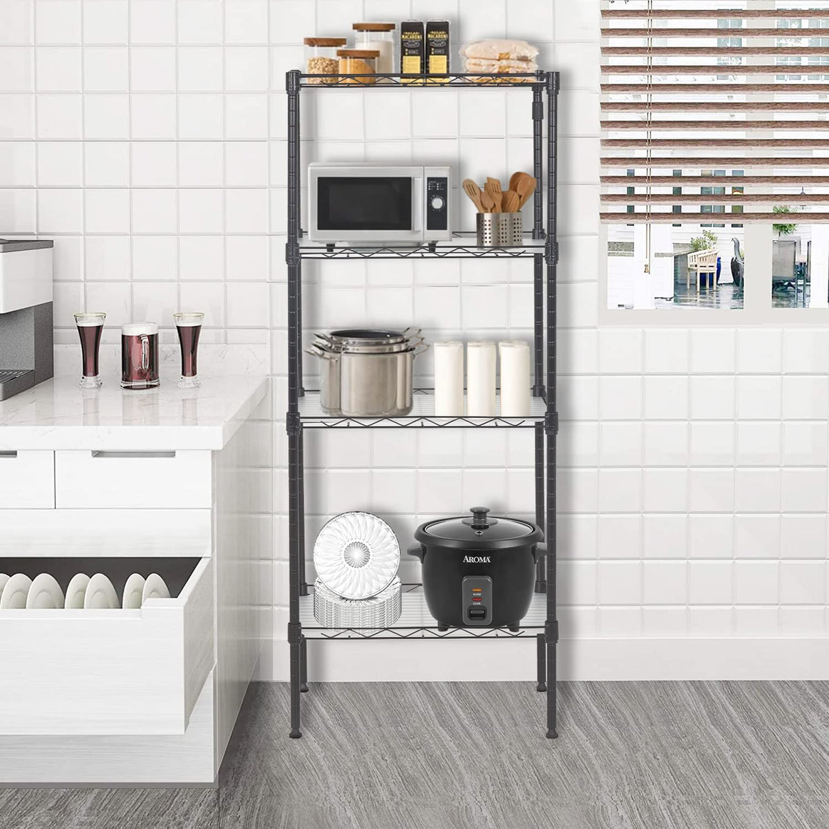 FDW 18L x 12W x 44H Wire Shelves Metal Shelf with 4 PP Sheets Storage Shelves 4 Tier Layer Storage