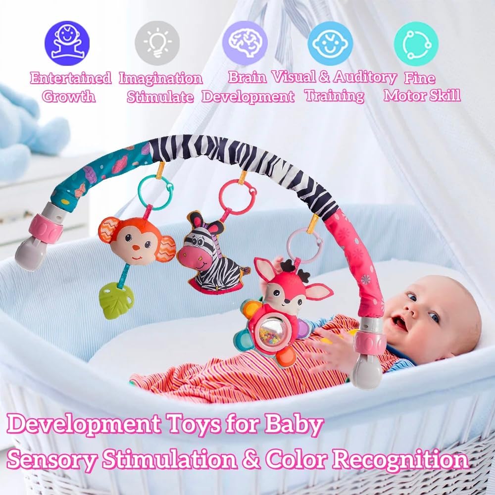 Crib Mobile for Girls, Baby Arch Mobile for Bassinet with Universal Clamps, Versatile Toy Bar for