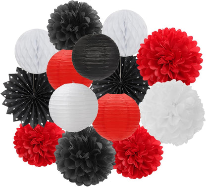 Black White-Red Party-Decorations Streamers Lanterns - 14pcs Birthday Graduation 2025 Paper