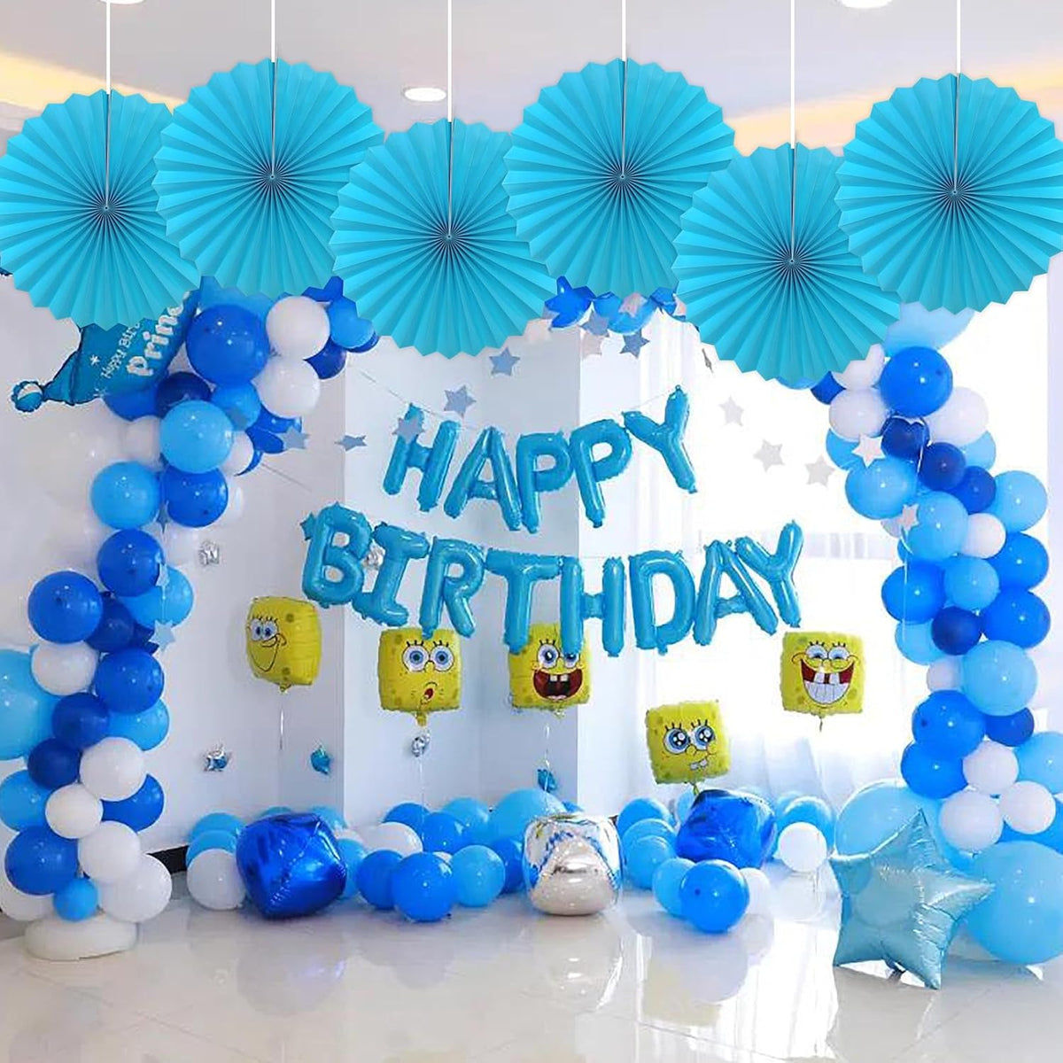 BARTHEW Blue Hanging Paper Fans,Blueaccessories Paper Decorations for Party,Blue Harmony Classroom