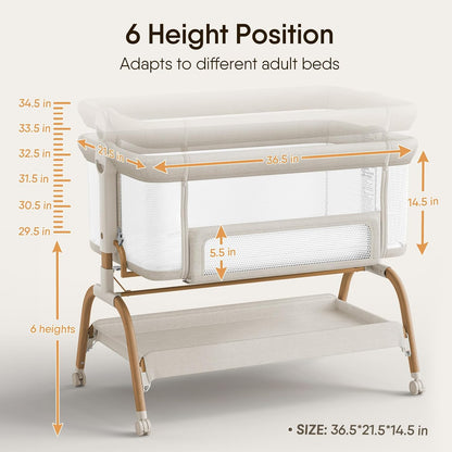 Baby Bassinet Bedside Crib, 3-in-1 Baby Bassinet Bedside Sleeper with Mattress and Soft, Breathable
