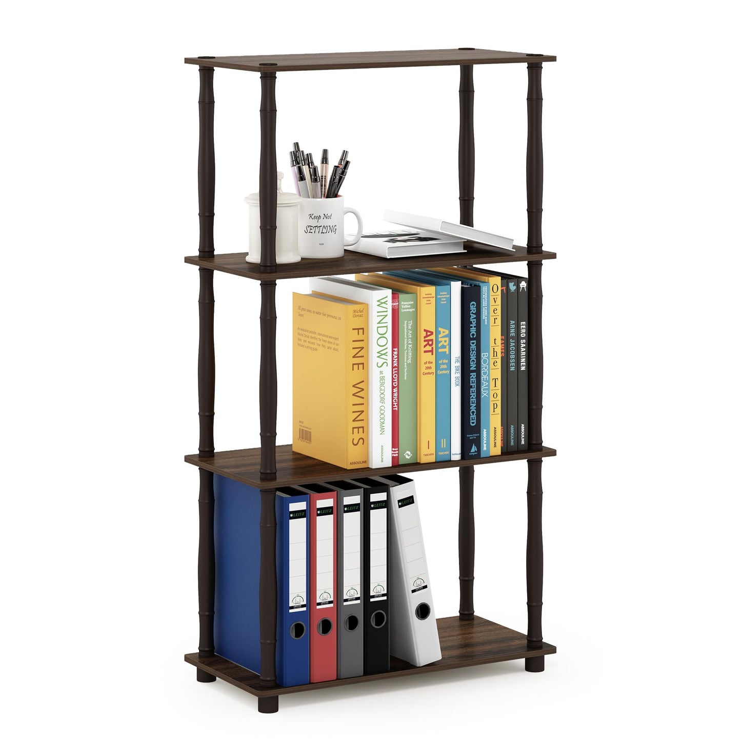Furinno Turn-N-Tube 4-Tier Multipurpose Shelf Display Rack, Classic Tubes, Walnut/Brown