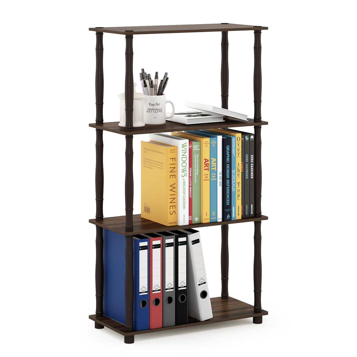 Furinno Turn-N-Tube 4-Tier Multipurpose Shelf Display Rack, Classic Tubes, Walnut/Brown