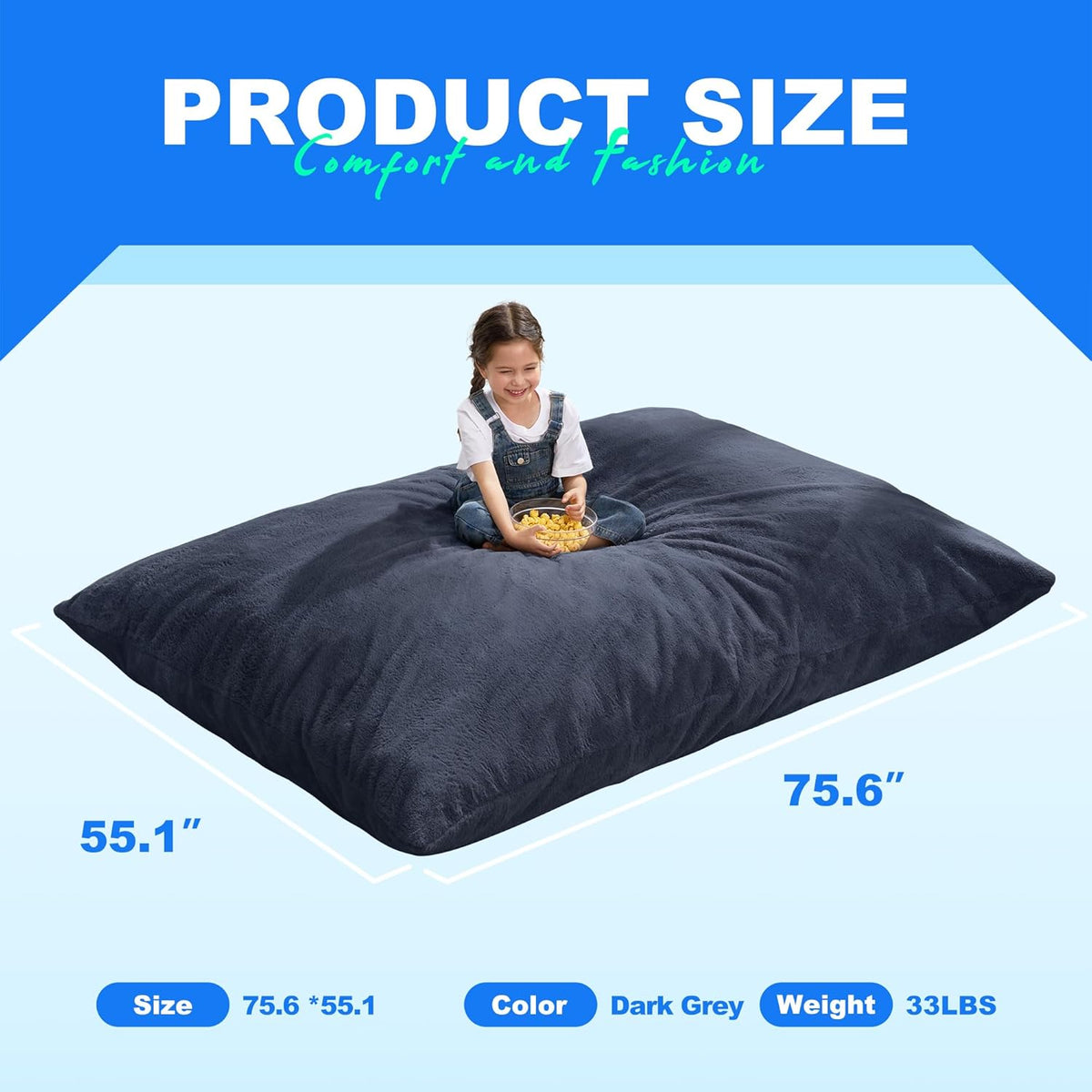 Hobestluk 3 in 1 Bean Bag Chair Giant Bean Bag Chairs for Adults with Plush Faux Fur Cover