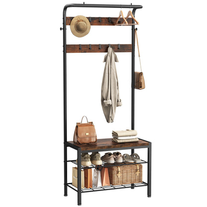 NEWBULIG Coat Rack, Hall Tree with Shoe Bench, 4-in-1 Entryway Organizer with 10 Hooks and Storage