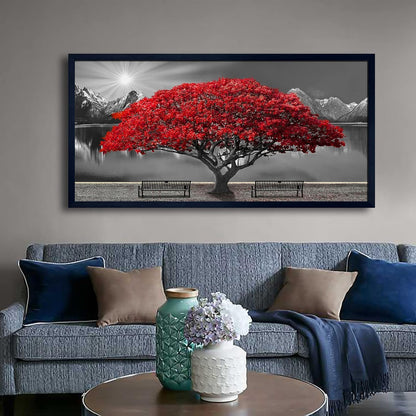 Black and White Red Tree Wall Art Canvas Print Picture Large Red Tree Landscape Modern Artwork for