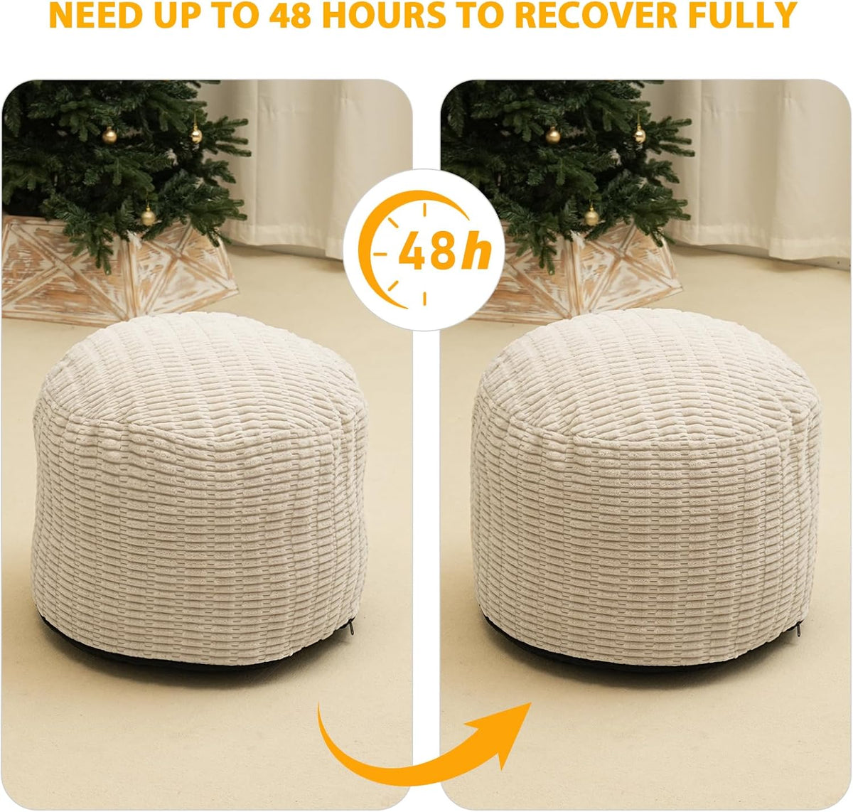 Round Stuffed Pouf Ottoman for Foot Rest, Storage Ottoman Pouf Foot Stool Cushion, Faux Fur Poufs