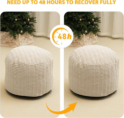 Round Stuffed Pouf Ottoman for Foot Rest, Storage Ottoman Pouf Foot Stool Cushion, Faux Fur Poufs
