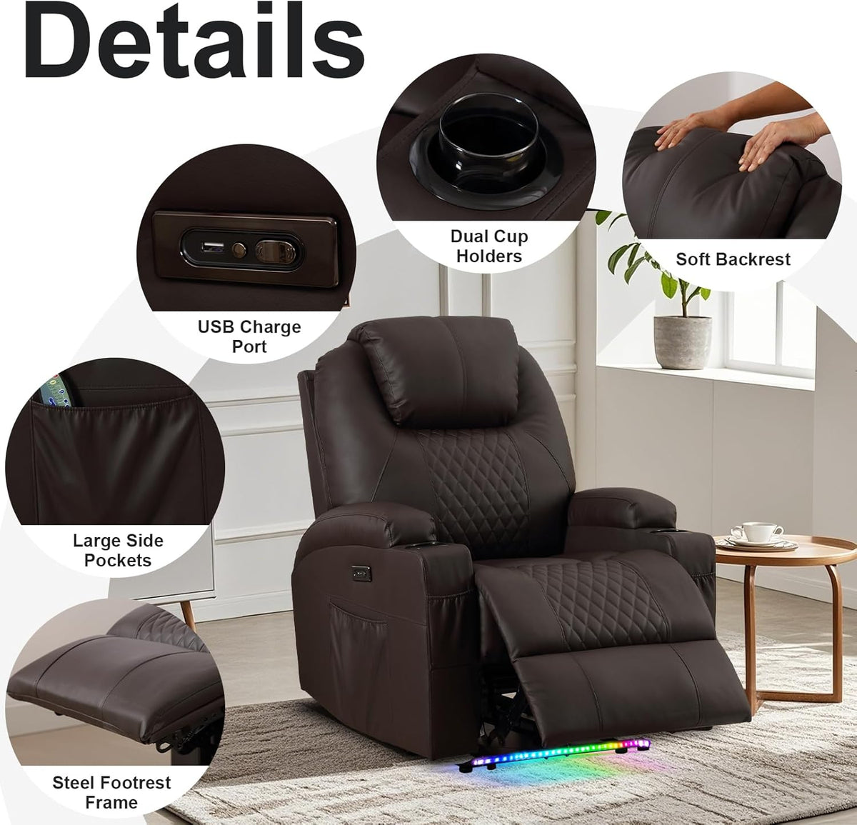 AHMED Power Recliner Chair with Vibration Massage & Heat for Adults, Faux Leather Home Theater