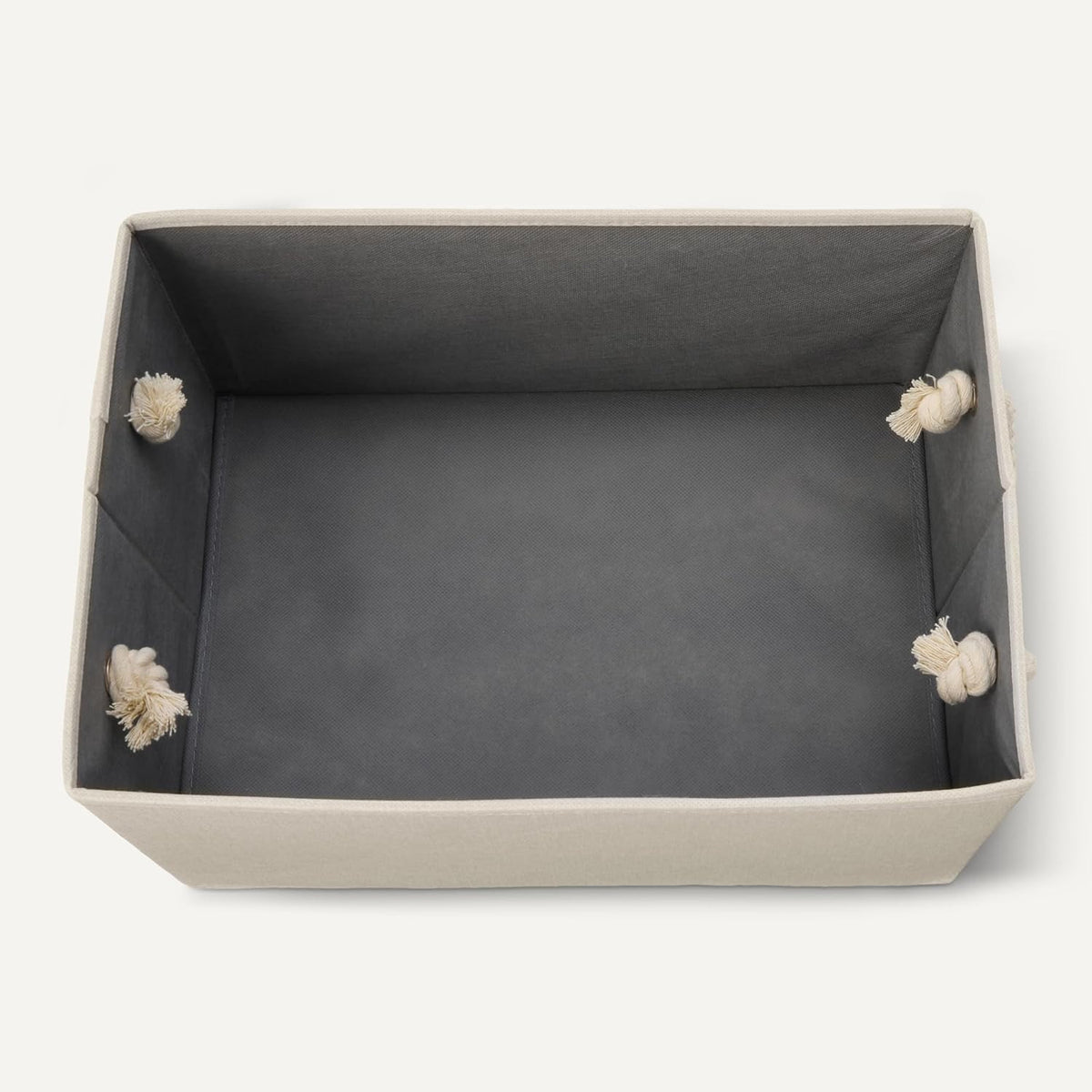 Amazon Basics Foldable Storage Bins with Rope Handles, Linen, Large, Pack of 3