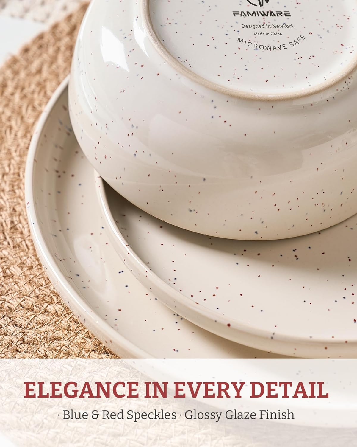 Famiware Meteor Plates and Bowls Sets for 4, 12 Pieces Dinnerware Sets, Microwave and Dishwasher
