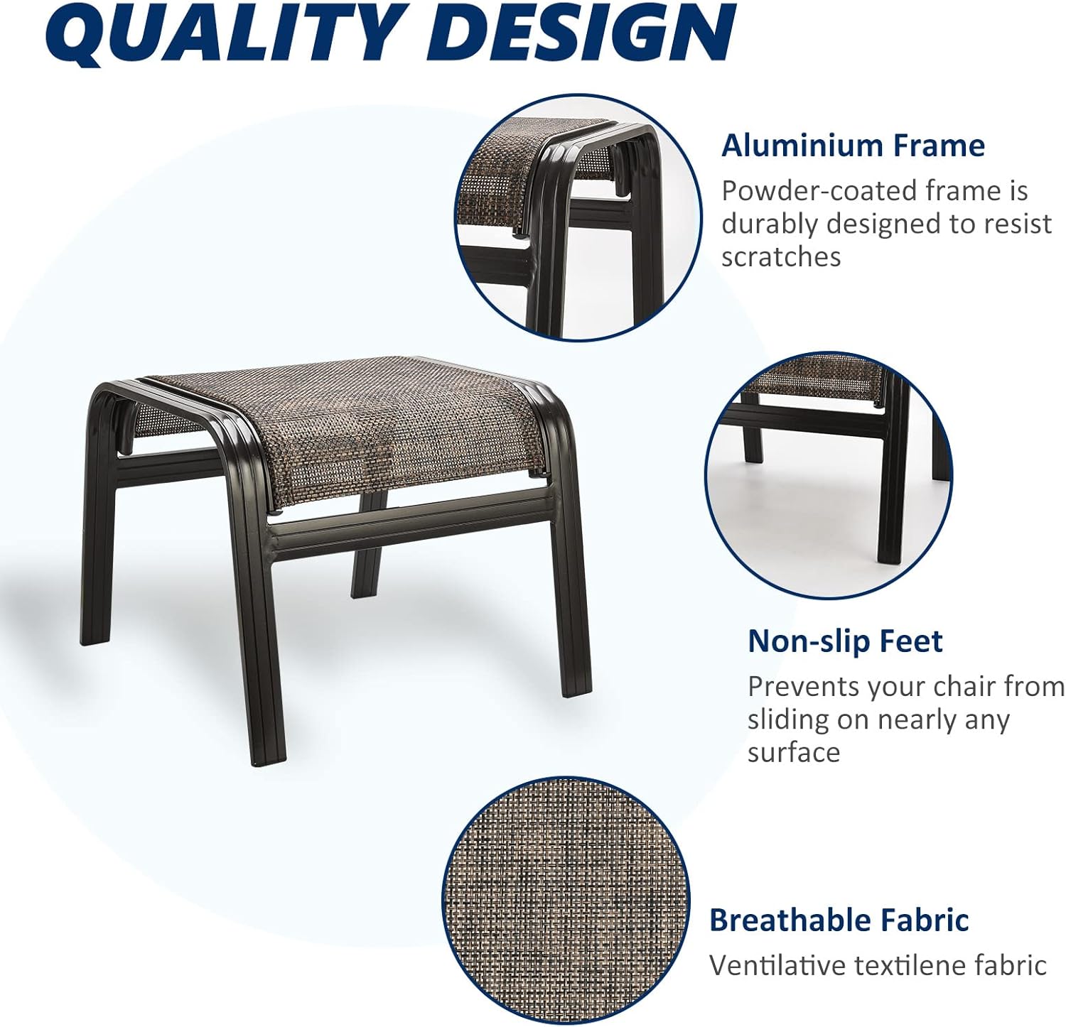 Outdoor Patio Foot Rest Ottoman Seat Textilene Portable Metal Footstool Portable Patio Chairs 2 Set