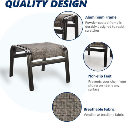Outdoor Patio Foot Rest Ottoman Seat Textilene Portable Metal Footstool Portable Patio Chairs 2 Set