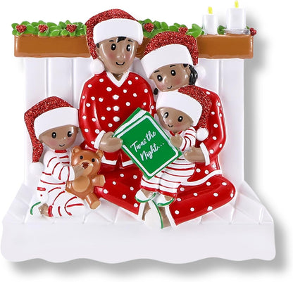 3D African American Pajama Family of 4 Christmas Ornament 2025 Personalized Family Christmas