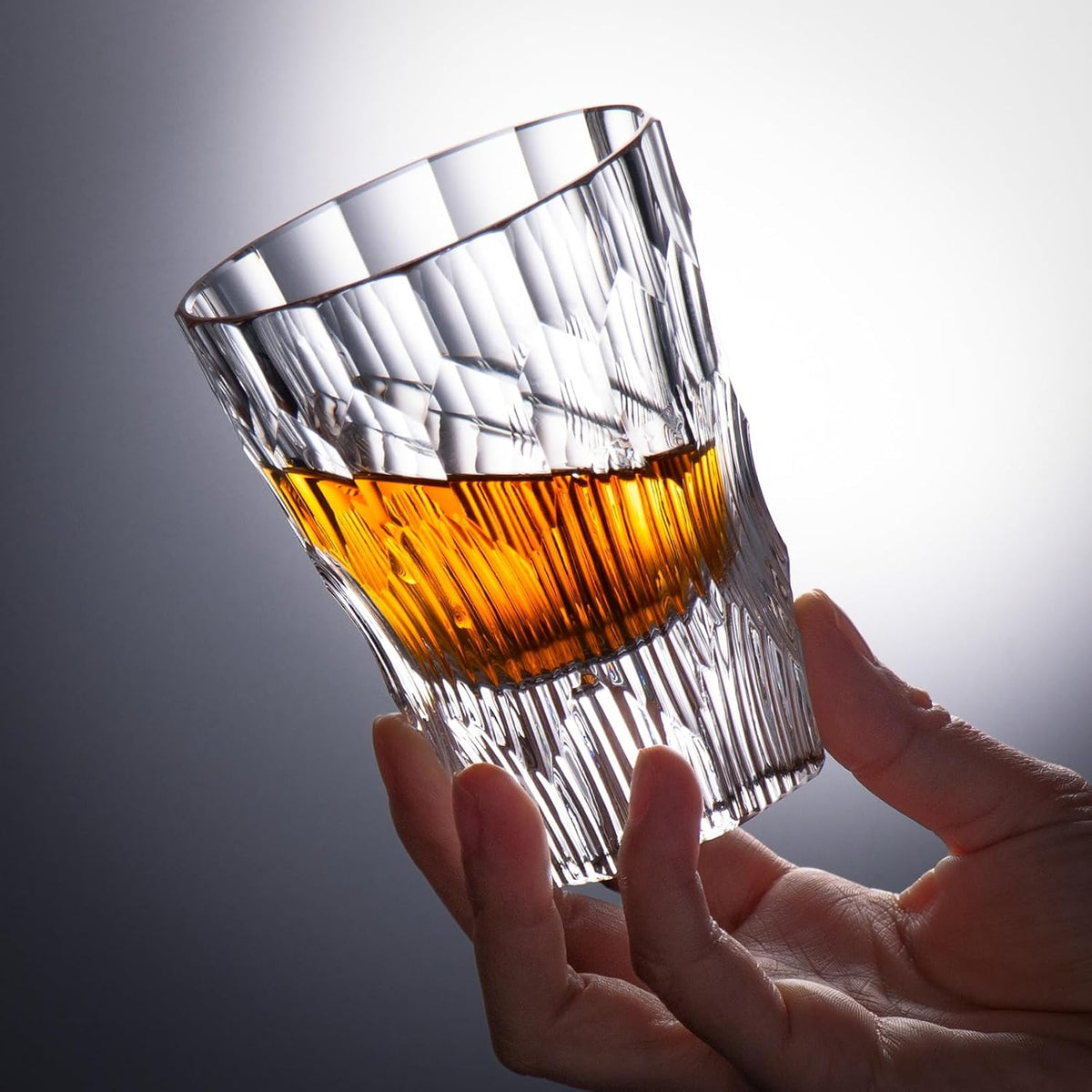 KAMMAK Crystal Whiskey Glasses Set of 2, Handcrafted 6.09oz Old Fashioned Glasses Stemless, Luxury