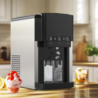 3 in 1 Water Dispenser with Ice Maker, Nugget Ice Maker Countertop, Bullet Ice, Crushed Ice, Water