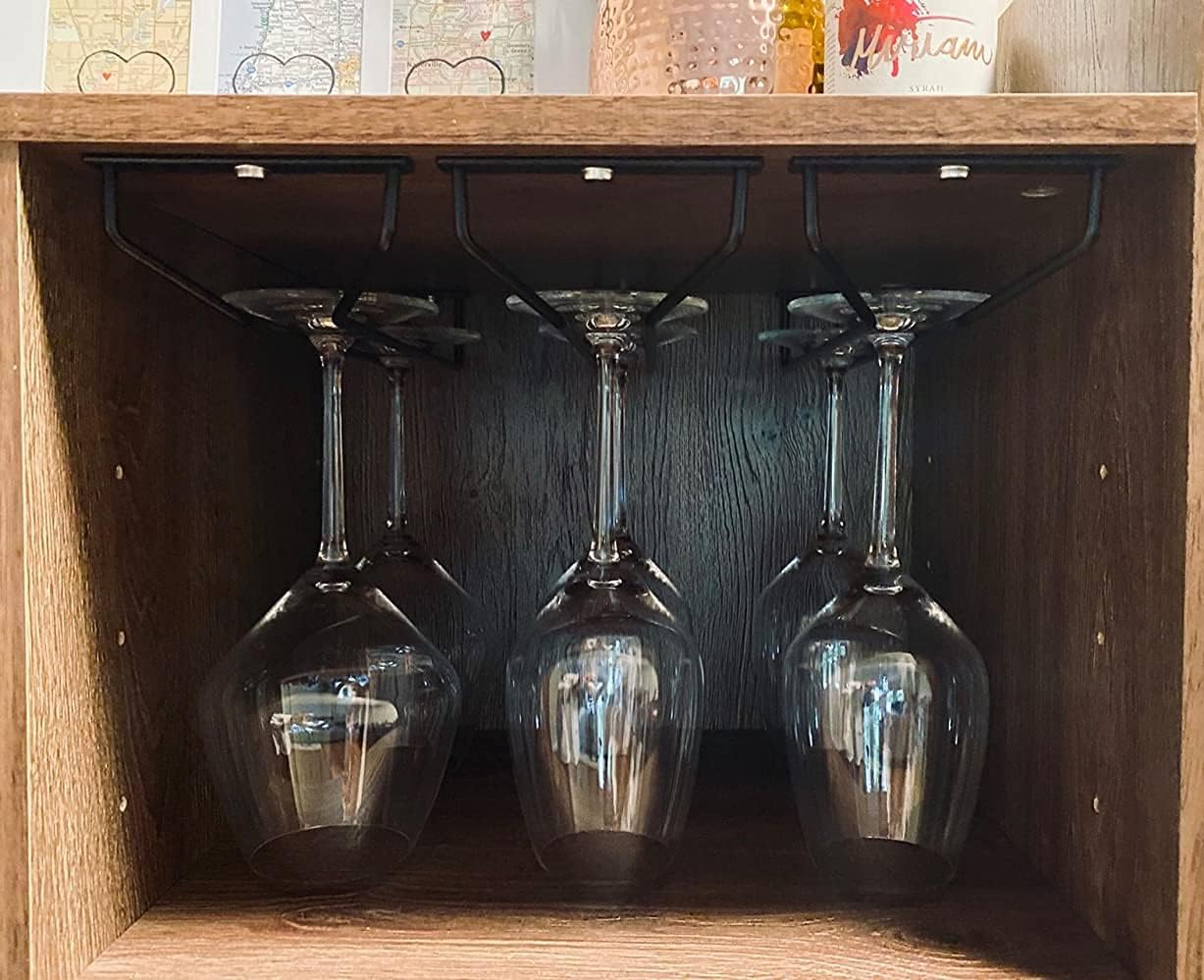 14-Inch Black Wine Glass Rack, Under Cabinet Wine Glass Holder Stainless Steel Stemware Rack
