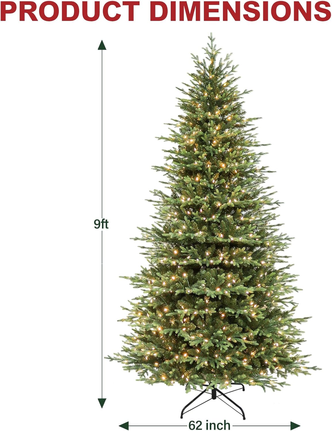Hykolity 9 ft Prelit Artificial Christmas Tree with 5149 PE&PVC Branch Tips, 600 Warm White LED
